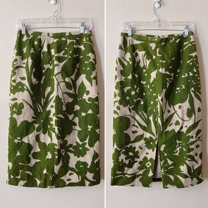 Michael Kors Italy Linen Pencil Midi Skirt Women’s Size 6  Green Floral Beige